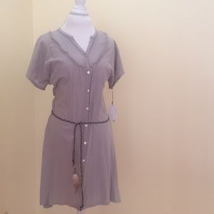 Grey cotton button-down dress. Fun festival frock!